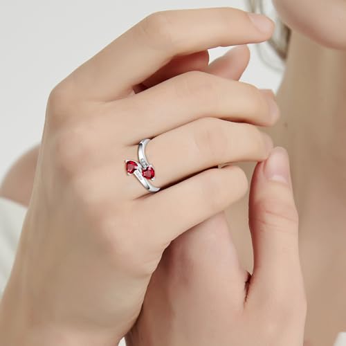 Yaresul Adjustable Ruby Ring For Women Ruby Heart Ring July Birthstone Ring For Women 925 Sterling Silver Promise Ring Statement Rings Adjustable Ring Open Ring Stackables Ring thumb #4