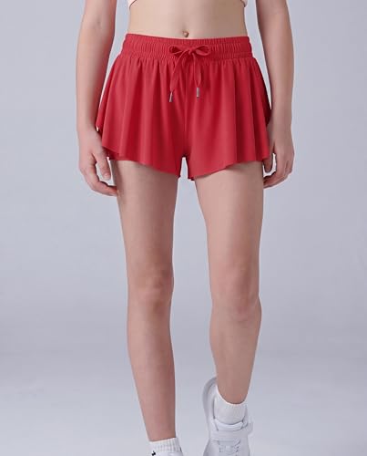 Image of 1 or 3 Pack Girls Flowy Shorts with Spandex Liner & Pocket, 2-in-1 Athletic Butterfly Shorts for Running Dance