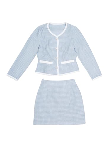 Allegra K Business Suit Set for Women's 2 Piece Outfits Plaid Tweed Easter Short Blazer Jacket and Skirt Sets