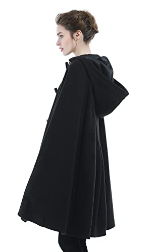 Sufcomou Cape Coat Women Hooded Poncho Cloak Vintage Plus Size Outwear Open Front Jacket Wool Blend Trench Coat Winter Button Front Split Sleeve Casual Top Baggy Solid Warm Loose Clothes Black #TOP2