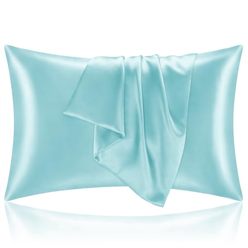 BEDELITE Satin Pillowcase for Hair and Skin, Super Soft and Cooling Similar to Silk Pillow Cases 2 Pack with Envelope Closure, Gift for Women Men(20"x40" King Size, Blue)