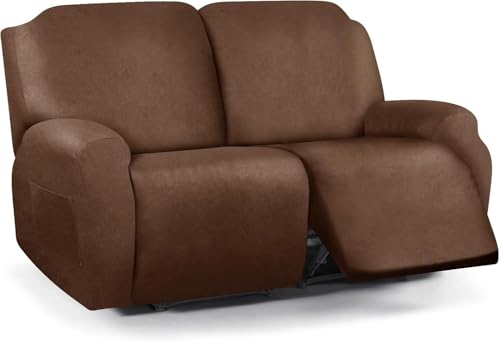 Image of molasofa Loveseat Recliner Slipcover Large Size Oversized - 6 Piece Stretch Leather Like Recliner Sofa Cover for 2 Seat Dual Reclining Loveseat Couch Furniture Protector (Light Brown)
