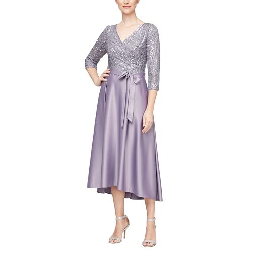 Image of Alex Evenings Women's Satin Ballgown Formal Event Dress with Pockets and Tie Belt (Petite and Regular Sizes)