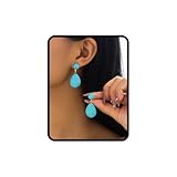 Turquoise Drop Earrings for Women – Clip-On Design with Oval Gemstone, Gold Tone Frame and Blue Teardrop Pendant, Boho Vintage Statement Jewelry Gift (Blue Teardrop)