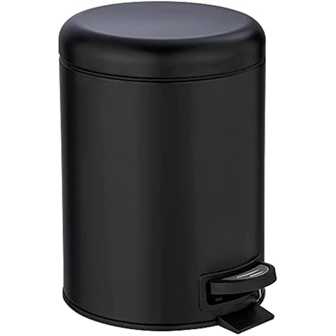WENKO Kosmetik-Treteimer Leman Schwarz 5 Liter, hochwertiger Badezimmer-Mülleimer, kleiner Abfalleimer mit integriertem Müllbeutelhalter, aus lackiertem Stahl Cover