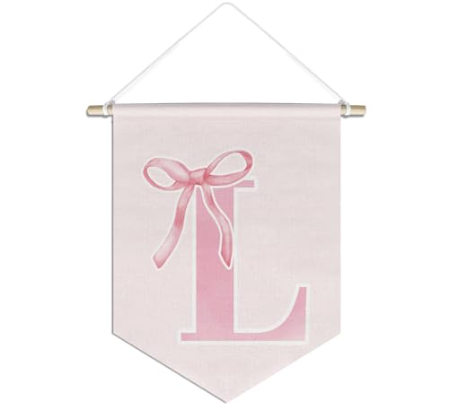 foedor Banderín colgante de lona con inicial personalizado, diseño de lazo rosa coqueta, regalos para adolescentes, niñas, regalos modernos con monograma, decoración de pared para mujeres
