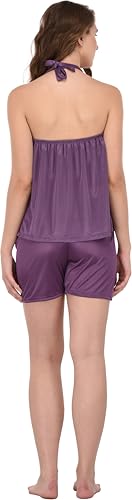 Image of Solid Satin 5 Piece Nightwear /Nighty Set | Attractive & Stylish | (1 Robe,1 Top & Shorts, 1 Bra and Panty Set) for Women