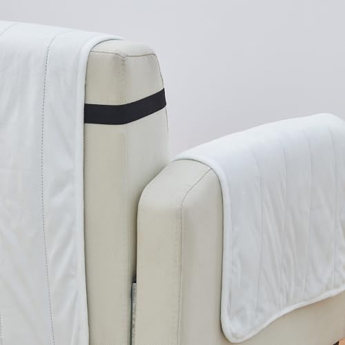 Image of Great Bay Home Velvet Sofa Cover - Washable Slipcover Furniture Protector with Elastic Straps - Furniture Cover for Dogs, Kids, and Pets - Stitched Detail (White)