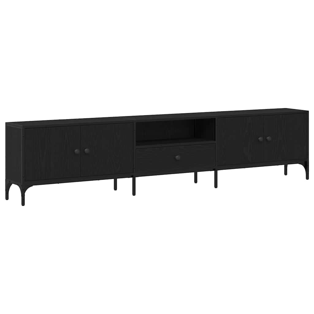 Mobile TV nero, effetto rovere, 200 x 25 x 44 cm, mobile basso