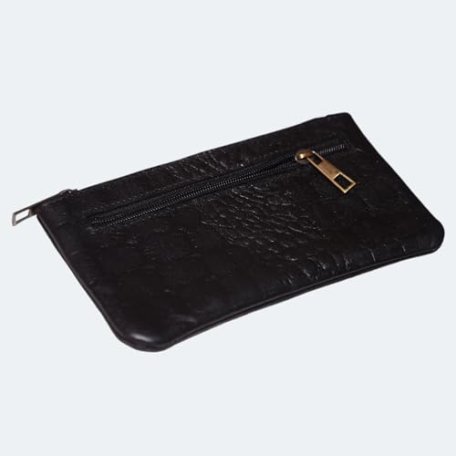 Image of Vintage Leather Pencil Case Pouch, Pen Pouch for Work and University, for Men and Women Elegant & Practical Brown Leather Pencil Cases for Adults Perfect for Office (Croco Black)