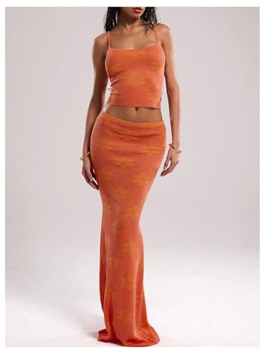 MakeMeChic Women's Boho Beach Floral Knitted Maxi Skirt Elastic Waisted Low Rise Long Skirts4