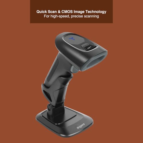 Image of FINGERS 2D-QuickScan WL15 Wireless Barcode Scanner with Stand (Quick Scan & CMOS Image Technology, Hands-Free, 1D & 2D Codes, 3-in-1 Connectivity - 2.4GHz, Bluetooth, USB-C & in-Built Memory)