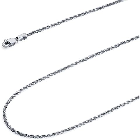 Wellingsale 14K Solid White Gold 2.5mm Rope Chain with Lobster Claw Clasp - 18" Inches Cover