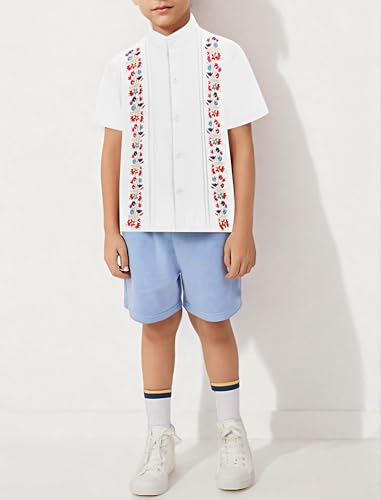 Kids Toddler Boys Mexican Guayabera Shirt Short Sleeve Button Down Embroidered Traditional Folk Shirts Summer4