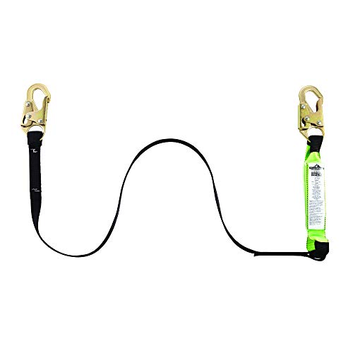 Peakworks Fall Protection Shock Absorbing, Safety Lanyard With Shock Pack And 2 Snap Hooks, 6 Ft. Length, Black/Green, V8104306 #TOP10