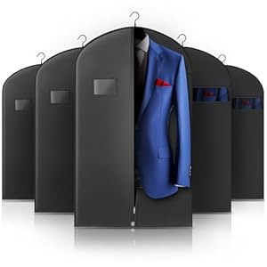 5 Pack 40-inch Suit Bag Garment Bag for Travel and Storage, Garment Bags for Hanging Clothes with Zipper and Visible Transparent Window, Black
