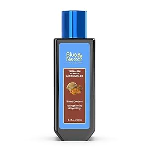 Blue Nectar Anti Cellulite Body Massage Oil with Triphala & Tea Tree Essential Oil | Plant Based Body Oil for Women & Men for Skin Hydration (11 Herbs,3.34Fl Oz)