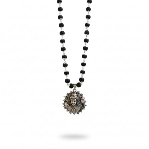 Image of Japam Silver Karungali Necklace with Murugan Vetri Vel Pendant | Black Wood Spiritual Mala for Men | Puja & Meditation | Certificate of Authenticity