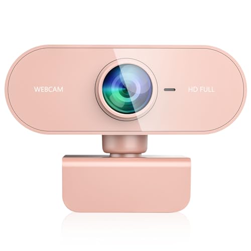 QMKKX Webcam for pc with Microphone,Full Hd 1080P Pink Streaming Web Cam with Mic for Mac Laptop, Small Computer Camera for Desktop,Cheap Face Cam for Video Conference,Zoom,Microsoft Teams Meet