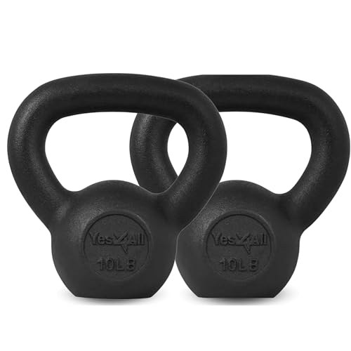 Yes4All 10lb Kettlebell Set of 2 Cast Iron for Dumbbell Weights Exercises, Gym, Fitness, Full Body Workout Equipment Push up, Grip and Strength Training