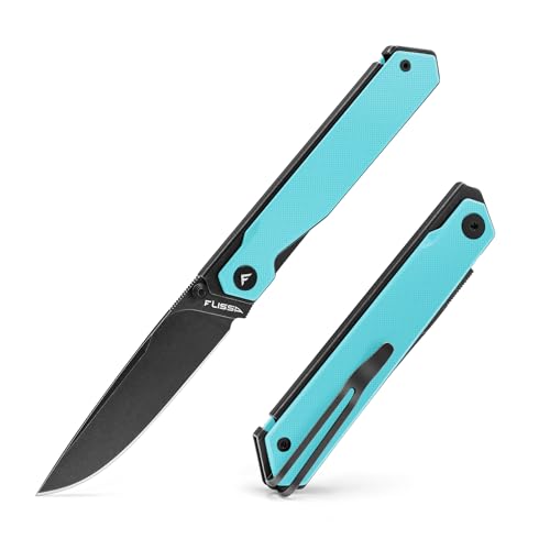 FLISSA Folding Knife, Folding Knife, Outdoor Knife, Survival Knife, G10 Handle, Liner Lock, DIY, Mountain Climbing, Camping, Disaster Prevention, Fishing, Camping, Outdoors, 5 Colors Available (Blue)