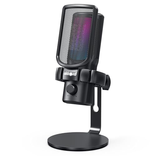 Image of Akkord USB Condenser Microphone, Cardioid Polar Pattern, 192kHz /24Bit, Real-Time Monitoring, 40dB Sensitivity, 50Hz-16kHz Frequency Response, Plug Podcasting, Gaming, Streaming, Voice Recording