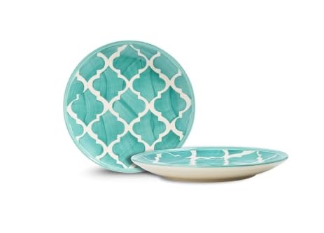 Shipnetic Moroccan Print Green Ceramic Plates Set of 2, Microwave & Dishwasher Safe, Dinner Serving Plates for Dessert, Appetizer, Salad, Sandwich, Snacks, Fruits for Daily Use & Gifting.(7.28 INCH)