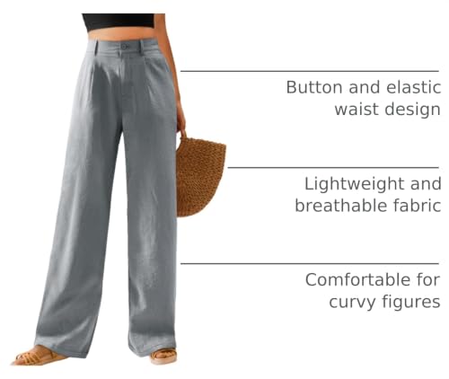 Image of Feiersi Womens Casual Wide Leg Pants High Waisted Button Down Straight Long Trousers Palazzo Pants