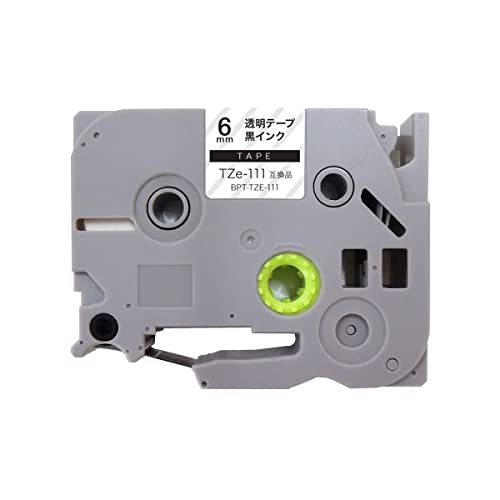 ブラザー用 ピータッチ 互換 テープ TZe-111 ラベルカートリッジ 6mm (透明テープ／黒文字) ピータッチキューブ対応