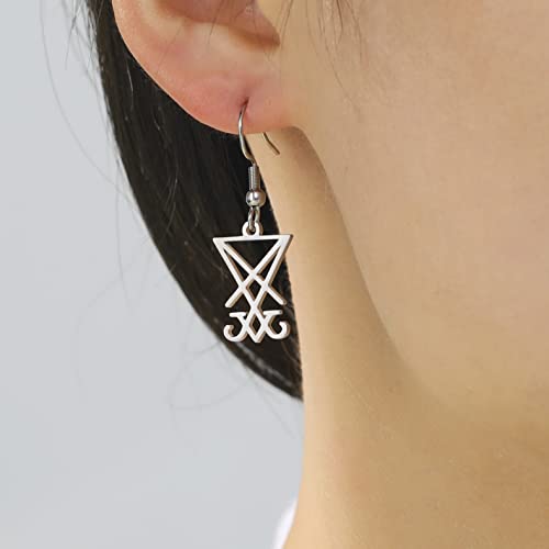 Lucifer Dangle Earrings Stainless Steel Satanic Symbol Earrings Vintage Leviathan Cross Studs Church Wiccan Jewellery Religious Jewellery For Women Girls (Silver) #TOP4