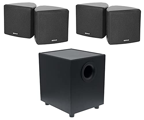 Rockville CT80 8インチ 70V 商業/レストラン/会議室用サブウーファー 壁マウントバンドル (4) キューブ付き Rockville 3.5インチ ブラック 商用 70V 回転壁マウントスピーカー