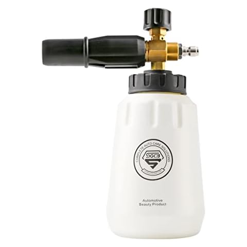 SGCB Pro Foam Cannon Snow Lance, Powerful Foam Suds Blaster Pressure Washer 1/4” US Connector Heavy Duty Leak-Proof 1L Wide Nick Bottle Scale Line Easy-Fill for Car Detailing Water Jet Wash Cover