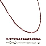 Echmeck Rote Granat-Perlenkette für Damen – Handgefertigter Edelsteinstrang mit 925er Sterlingsilber-Verlängerungskette, 40cm + 4cm – Geburtsstein-Geschenk für Januar