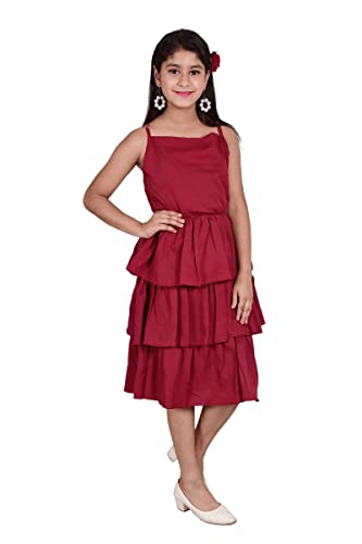Image of Knee Length Crepe Layered Sleeveless Dress for Girls