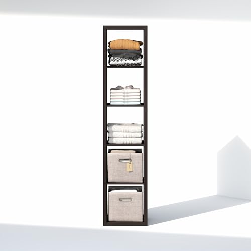 Image of Furinno Cubic Extra Thick 5-Cube Closet Organizers and Storage, Dark Oak | 14.6 x 16 x 72 in, Open Shelf Closet Storage, Closet Organizer, for Wardrobe, Bedroom, Living Room