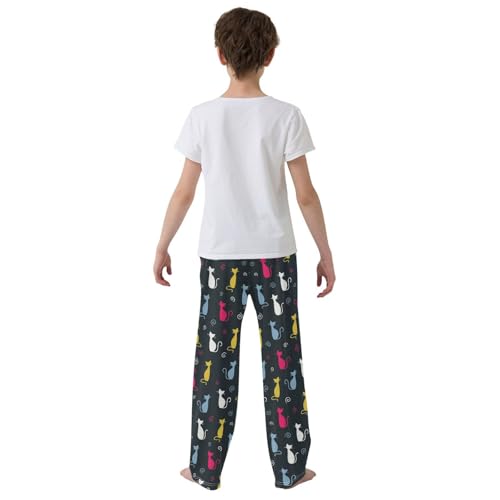 Colorful Kitten Cat Print Boys Long Pants Soft Trousers Elastic Waist Kids Lounge Bottoms with Pockets S-XL3
