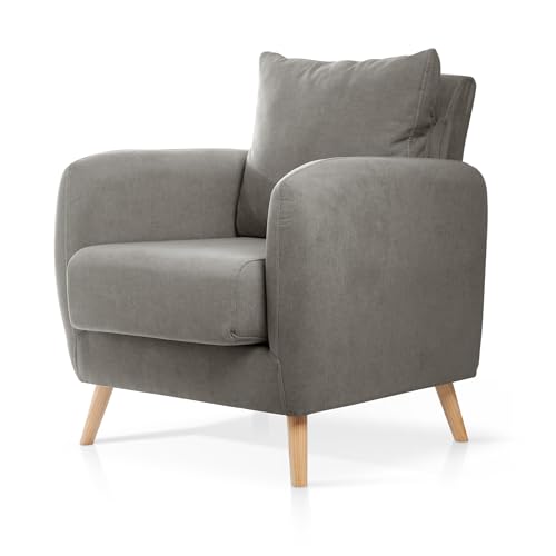 SuenosZzz- Sillon CIES butacas para Dormitorio Nórdica. Sillón tapizado Acualine Antimanchas, Color Gris Rio 2. Nordica Individual de una Plaza, COJIN Incorporado. Comedor o Dormitorio