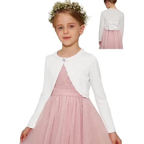 Danna Belle Mädchen Bolero Weiß 128/134 Strickjacke Kinder kurz Cardigan Festlich Kommunion Tauf Hochzeit Cover