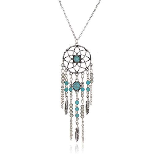 Preisvergleich Produktbild Vektenxi Traumfänger Anhänger Mandala Lotus Halskette Yoga Feder Stein Anhänger Schmuck Traumfänger Halskette Langlebig und nützlich