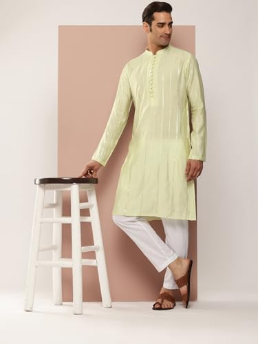 Image of See Designs Men's Long Sleeve Side Slit Chanderi Silk Sequins Mandarin Collar Kurta