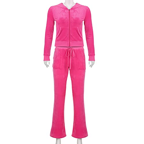Women's 2 Piece Velour Tracksuit Set Heart Print Long Sleeve Zipper Hoodie Cropped Jacket and Sweatpants Y2K Sweatsuit Set2