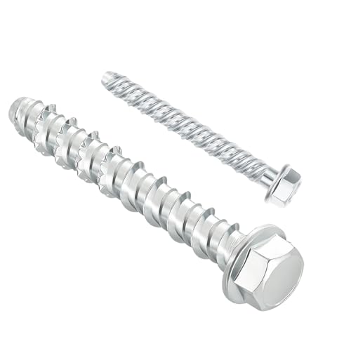 DAIRYCOF M8x50mm Concrete Screws 20 Pack Flange Hex Head Concrete Bolts 50mm - Zinc Plated Steel M8 Self-Tapping Masonry Screws for Brick Wall Outdoor Use in Decking Fencing Wood Stone
