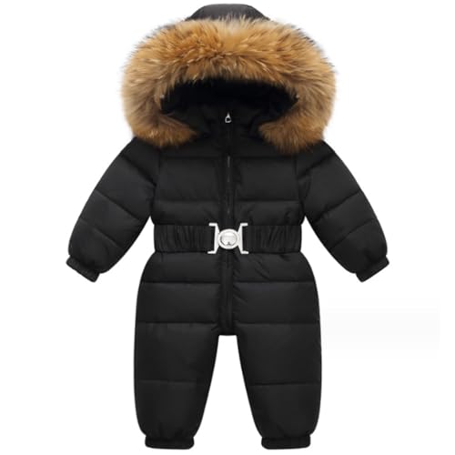 Acuryx Tuta da Neve da Bambino con Cappuccio Antivento Invernale Pagliaccetti Piumino da Bimba Abigliamento Nero 12-18 Mesi