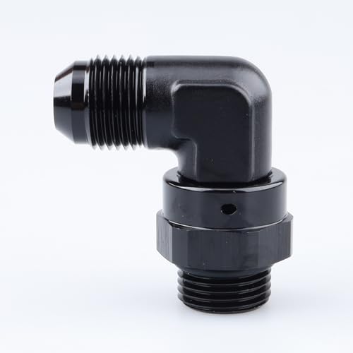 Image of AC PERFORMANCE Aluminum 90 Degree -8 AN Male Flare to -8 AN Male Swivel Fitting Adapter With AN8 O-ring ORB Port, Black
