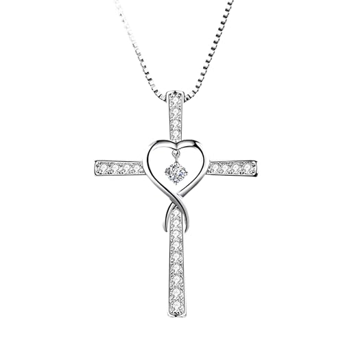 Collier Croix Coeur Infini Argent 925 Bijou Religieux Chrétien Fille et Femme
