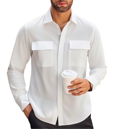 Alex Vando Mens Button Down Shirts Two Pockets Long Sleeve Casual Dress Shirt for Men