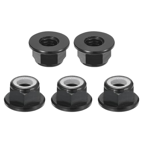 uxcell M5x0.8mm Flange Nylon Insert Lock Nuts, 25Pcs Aluminum Alloy Metric Hex Lock Nut Self Locking Nuts for Industrial Construction Fasteners, Black