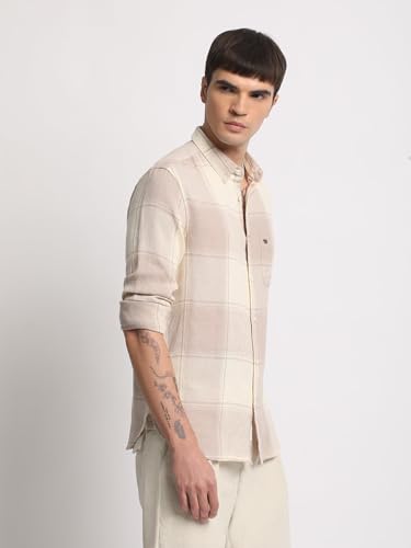 Image of The Bear House Men Cotton Checkered Slim Fit Shirt