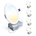 Ensenior 4 Pack 6 Inch LED Recessed Light, Dimmable, 3000K-5000K 3CCT, 1050LM High Brightness, 12W 120V, Damp Rated, Ultra-Thin Canless Wafer Ceiling Light - ETL & FCC & IC