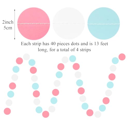 Image of White Blue Pink Party Decorations - Paper Garland Streamer Banner Birthday Decorations Baby Shower Decorations Gender Reveal Decorations Gender Neutral Decorations Bridal Wedding HongTongTong